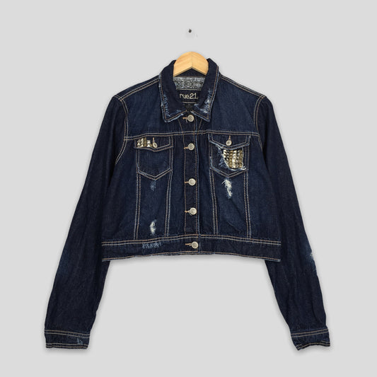 Denim Cropped Jeans Jacket Women Small