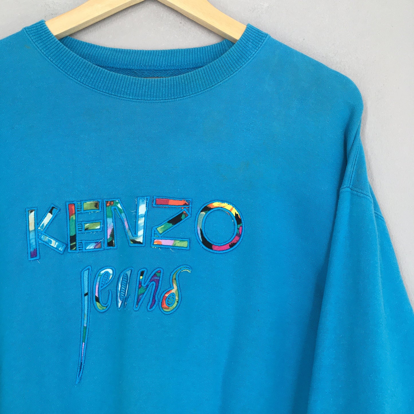 Kenzo Jeans Embroidered Blue Sweater Large