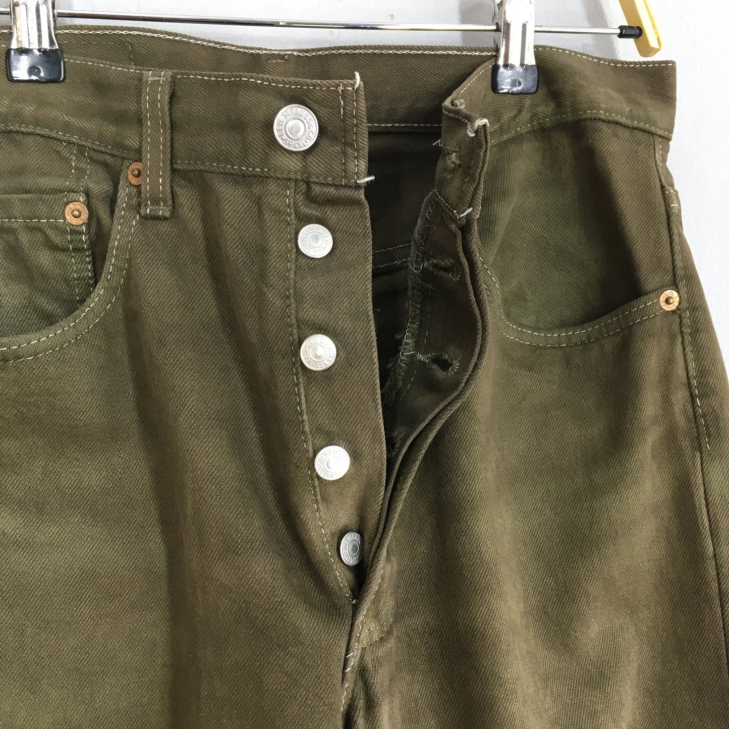 Levi's 501 Olive Green Overdyed Denim Size 30x33.5