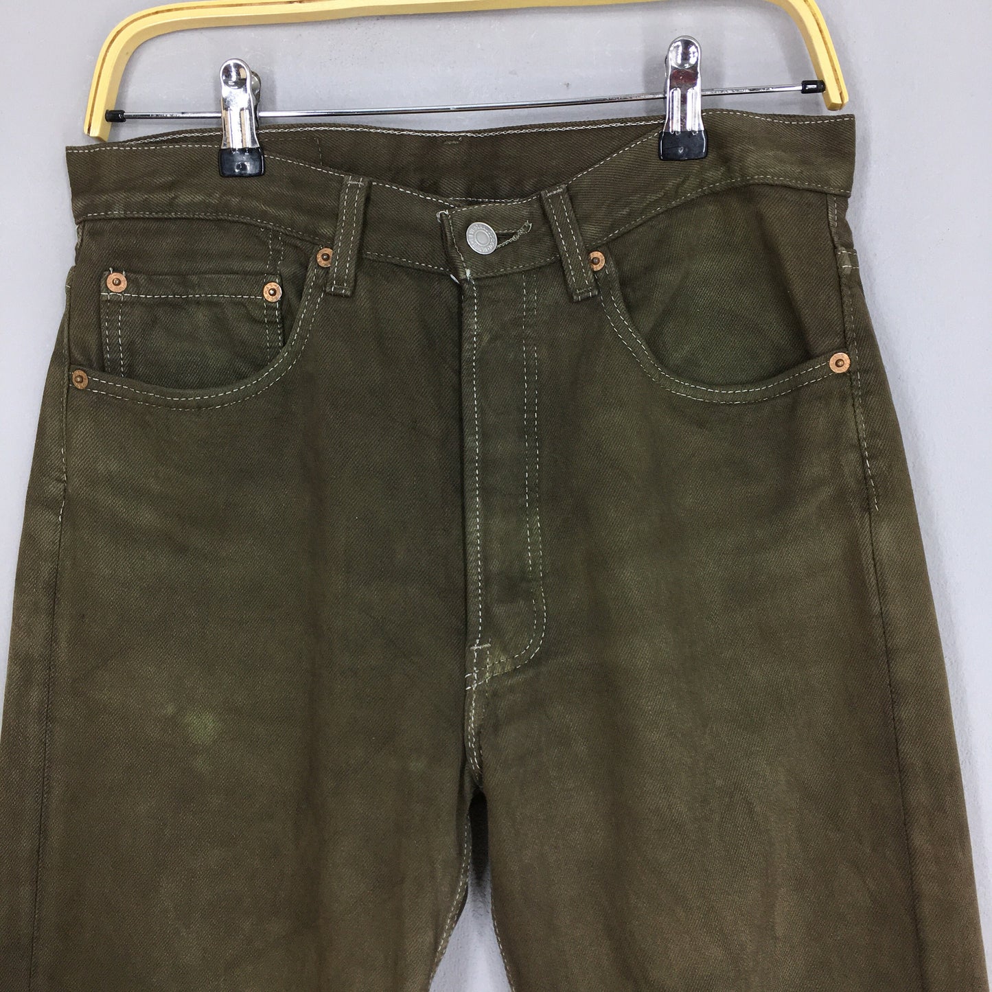 Levi's 501 Olive Green Overdyed Denim Size 30x33.5