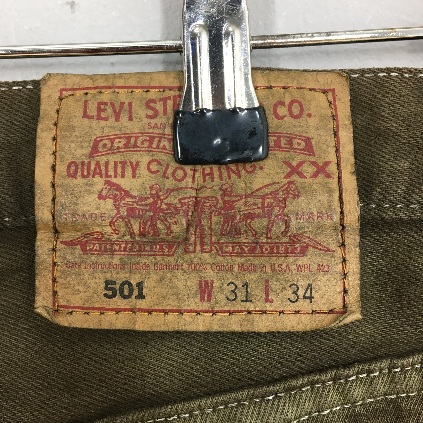 Levi's 501 Olive Green Overdyed Denim Size 30x33.5