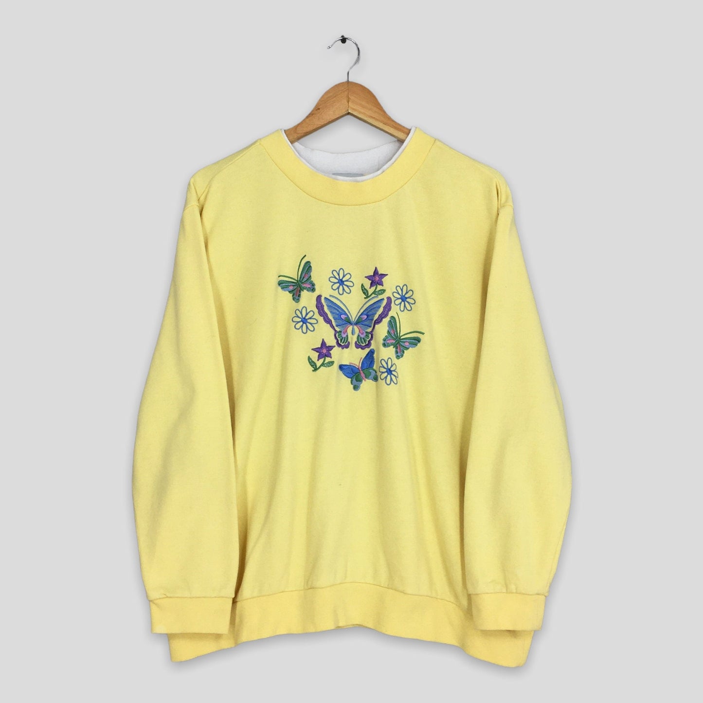 Butterfly Flowers Graphic Abstract Yellow Sweatshirt XXLarge