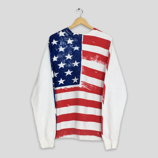 United States USA Flag Overprinted Sweatshirt Large