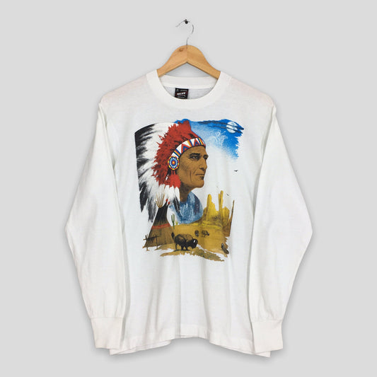 American Native White Longsleeve Tshirt Medium