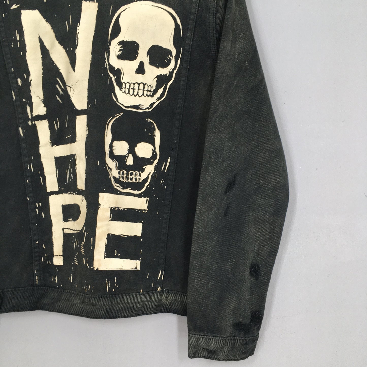 Faded Distressed No Hope Trucker Denim Jacket Small