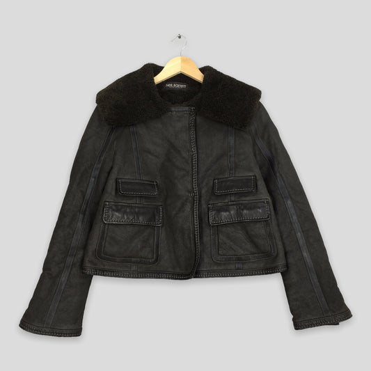 Neil Barrett Black Leather Fur Jacket Women Xsmall