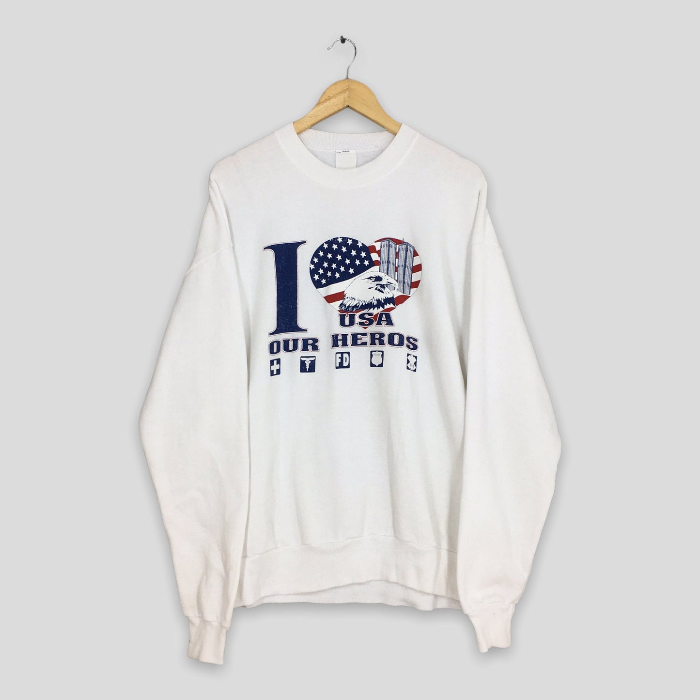 I Love Usa Our Heroes White Sweatshirt Large