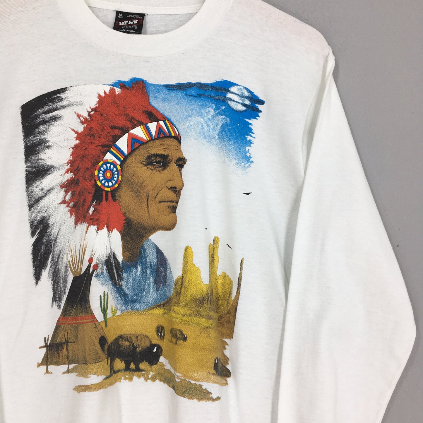 American Native White Longsleeve Tshirt Medium