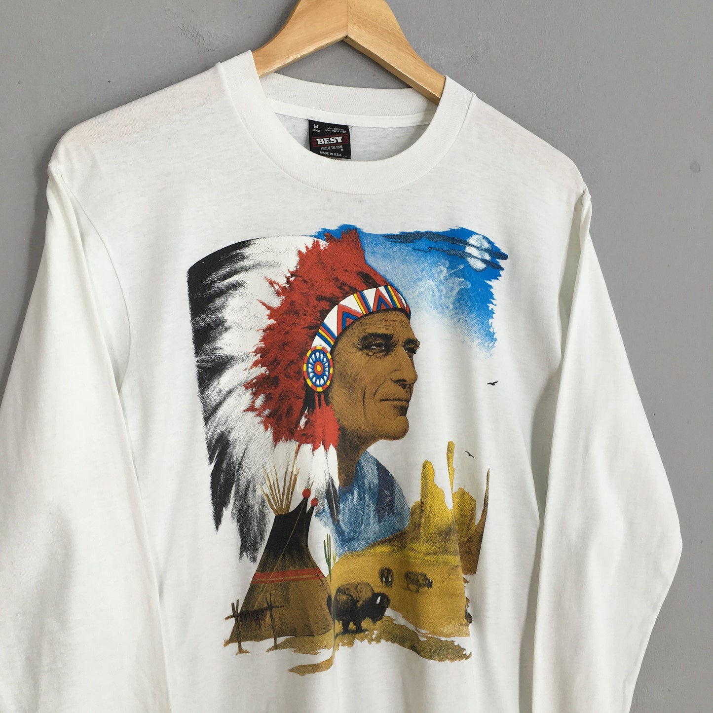 American Native White Longsleeve Tshirt Medium