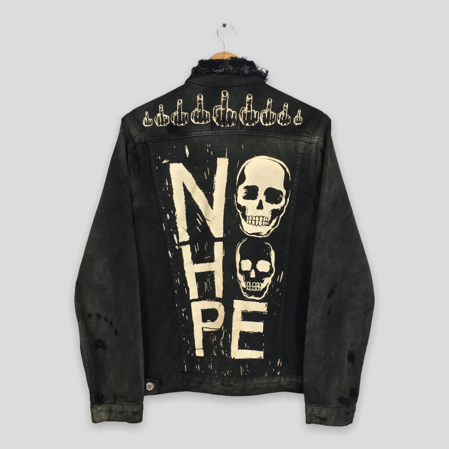 Faded Distressed No Hope Trucker Denim Jacket Small