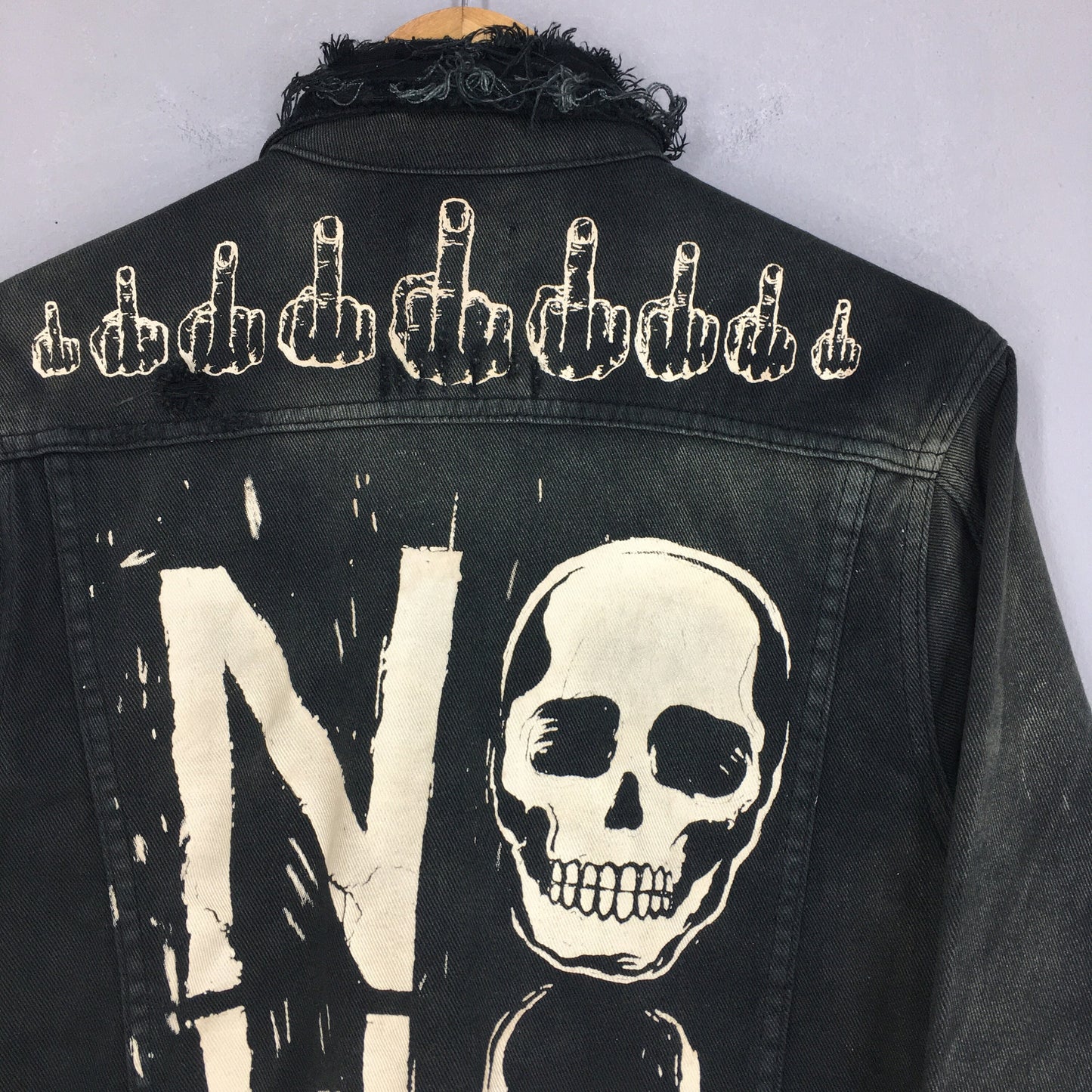 Faded Distressed No Hope Trucker Denim Jacket Small