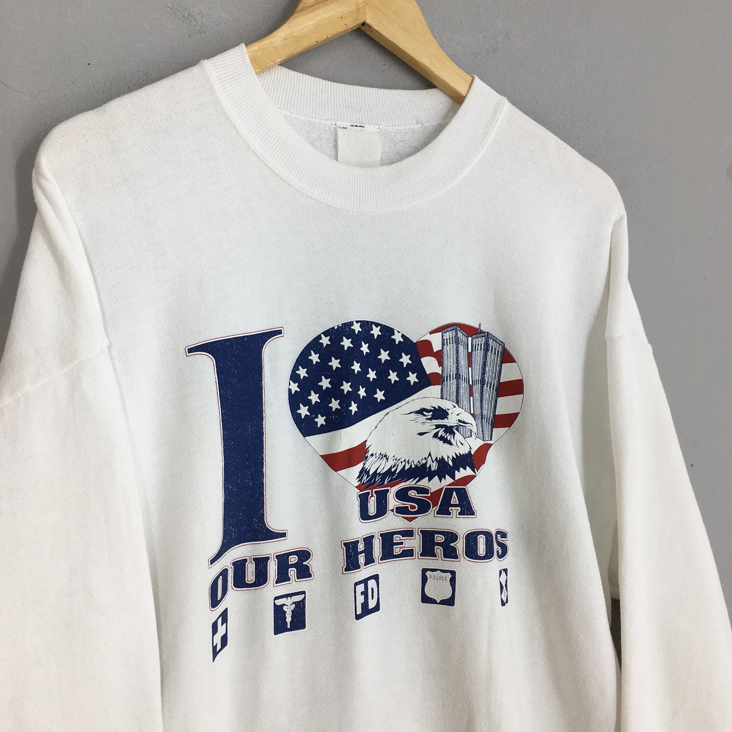 I Love Usa Our Heroes White Sweatshirt Large