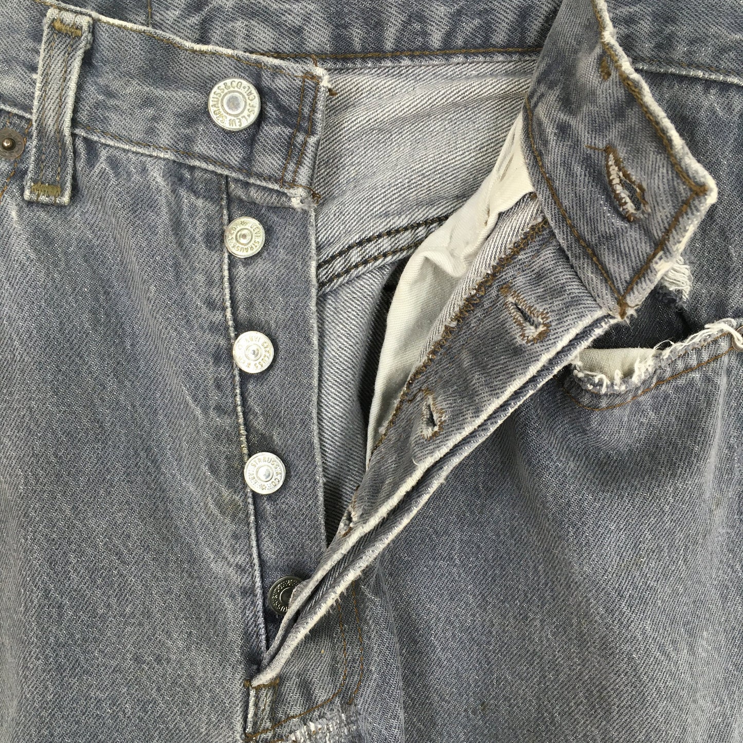 Levi's 501 Ash Gray Distressed Jeans Size 29x29.5