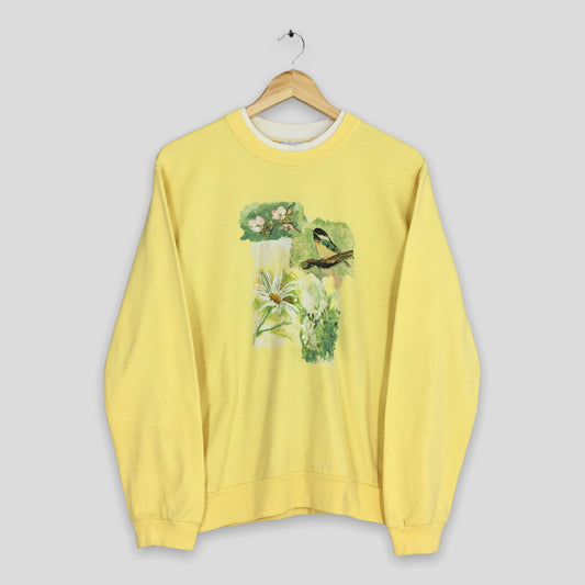 Morning Sun Birds Yellow Sweatshirt Medium