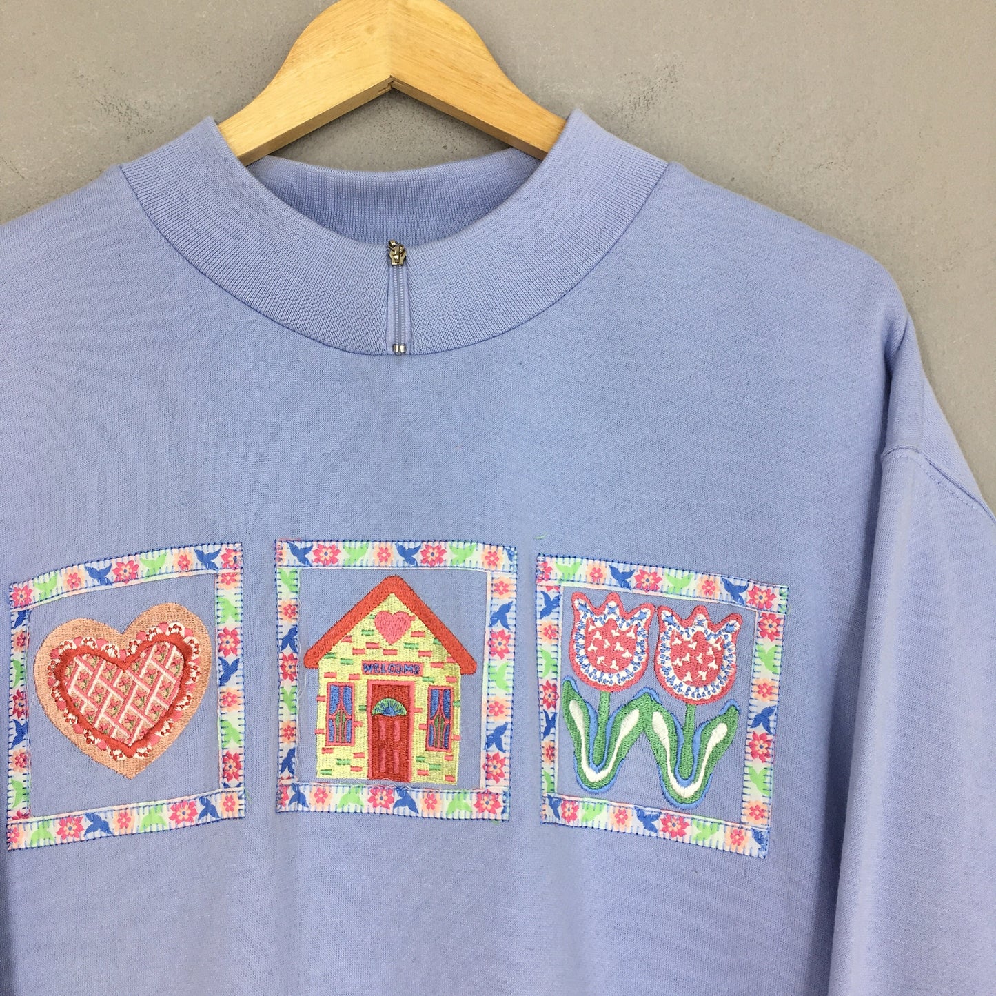 Top Stitch Flower House Love Purple Sweatshirt XLarge