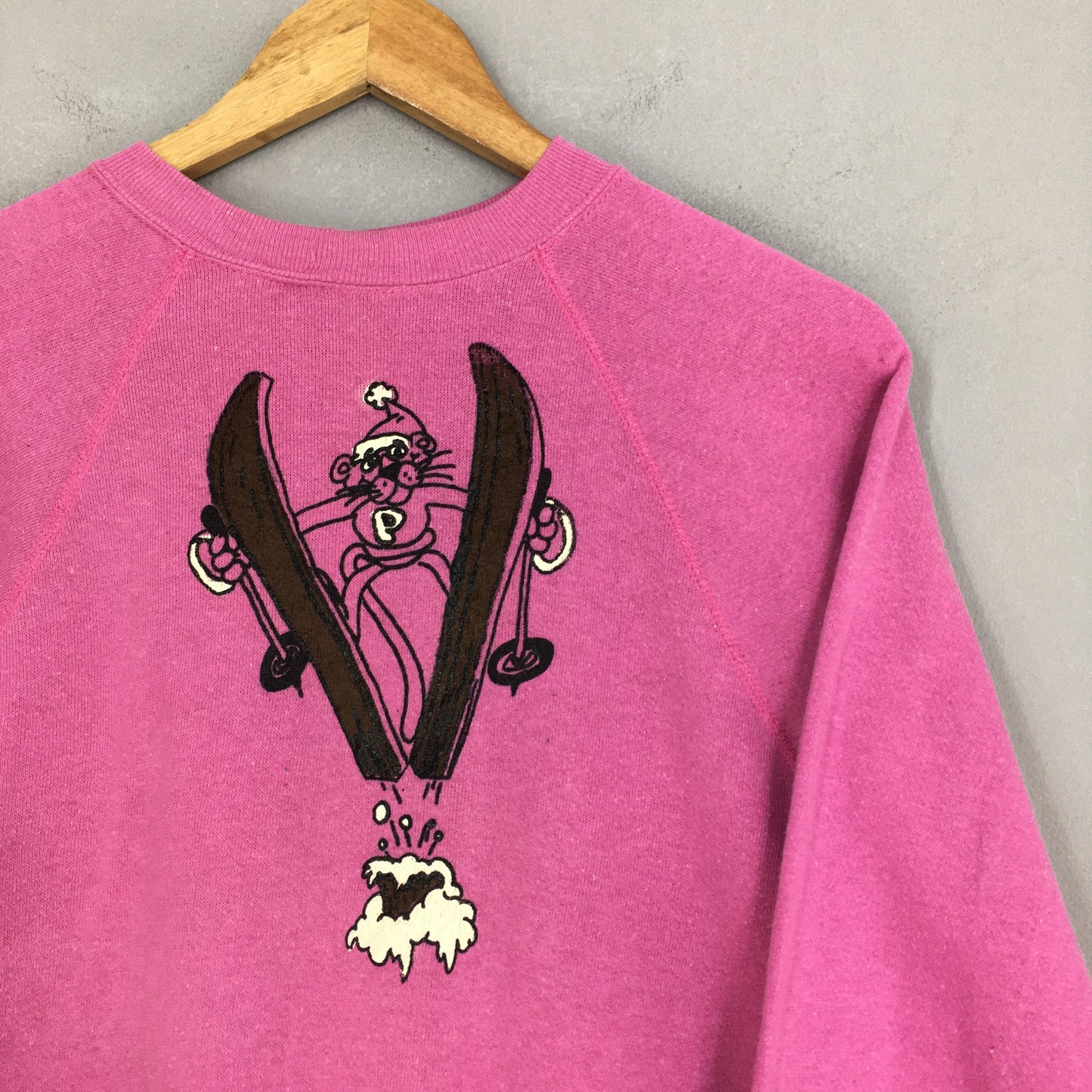 Pink Panther Play Skiing Pink Sweatshirt XSmall