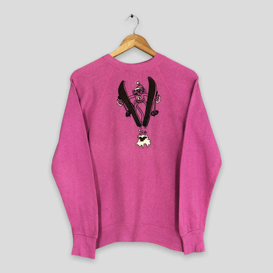 Pink Panther Play Skiing Pink Sweatshirt XSmall