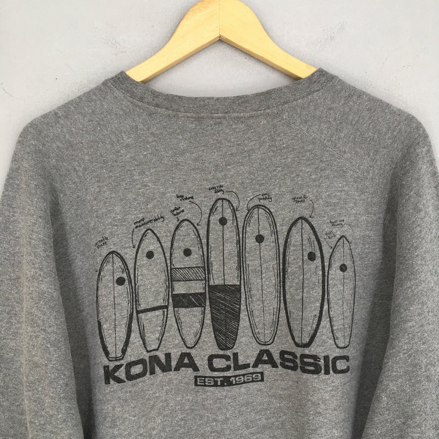 Kona Classic Surfboard Gray Sweatshirt Large