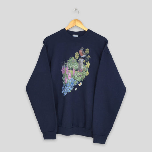 Flower Bird Garden View Sweatshirt Large