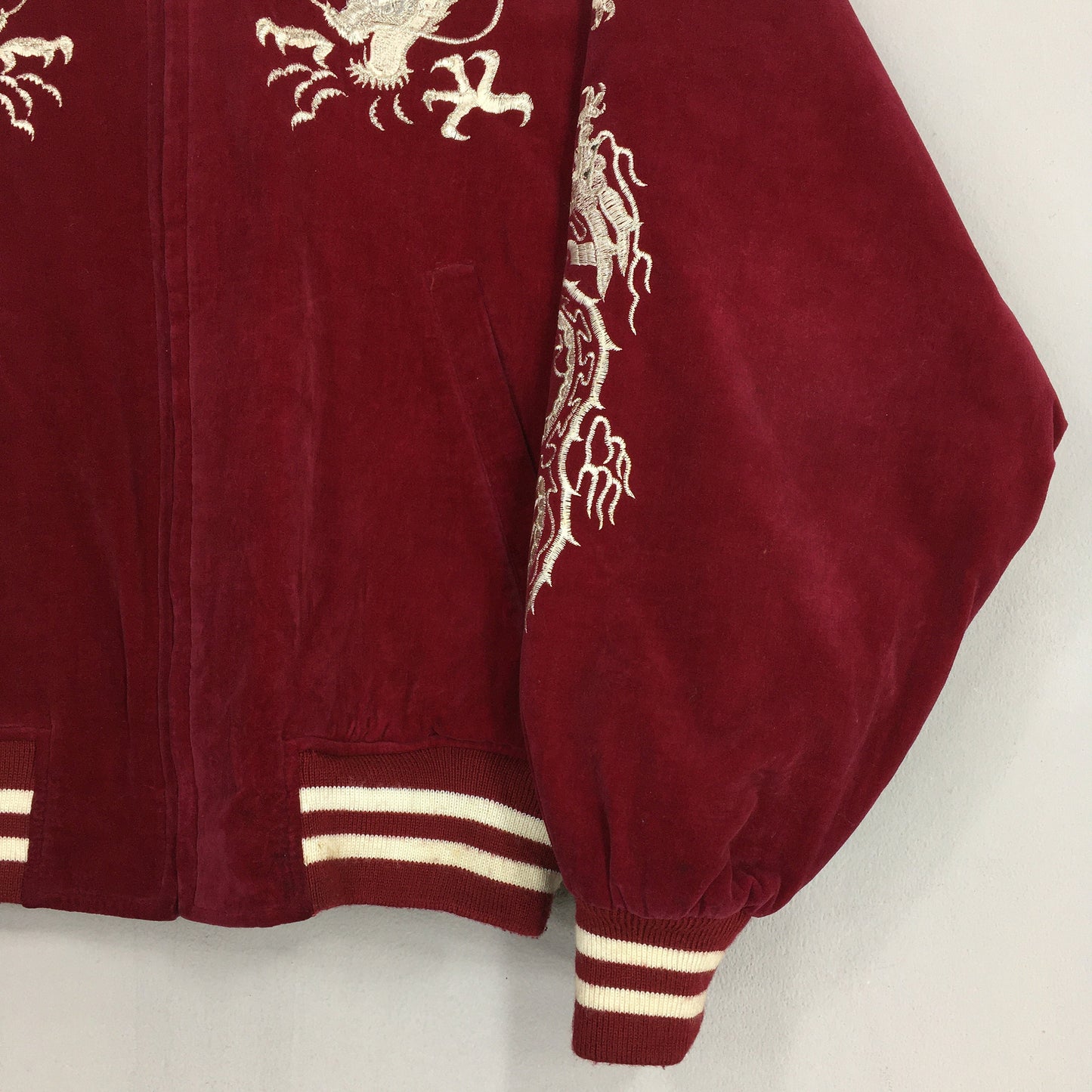 Sukajan Yokosukoa Dragon Eagle Japan Souvenir Red Velvet Jacket Large