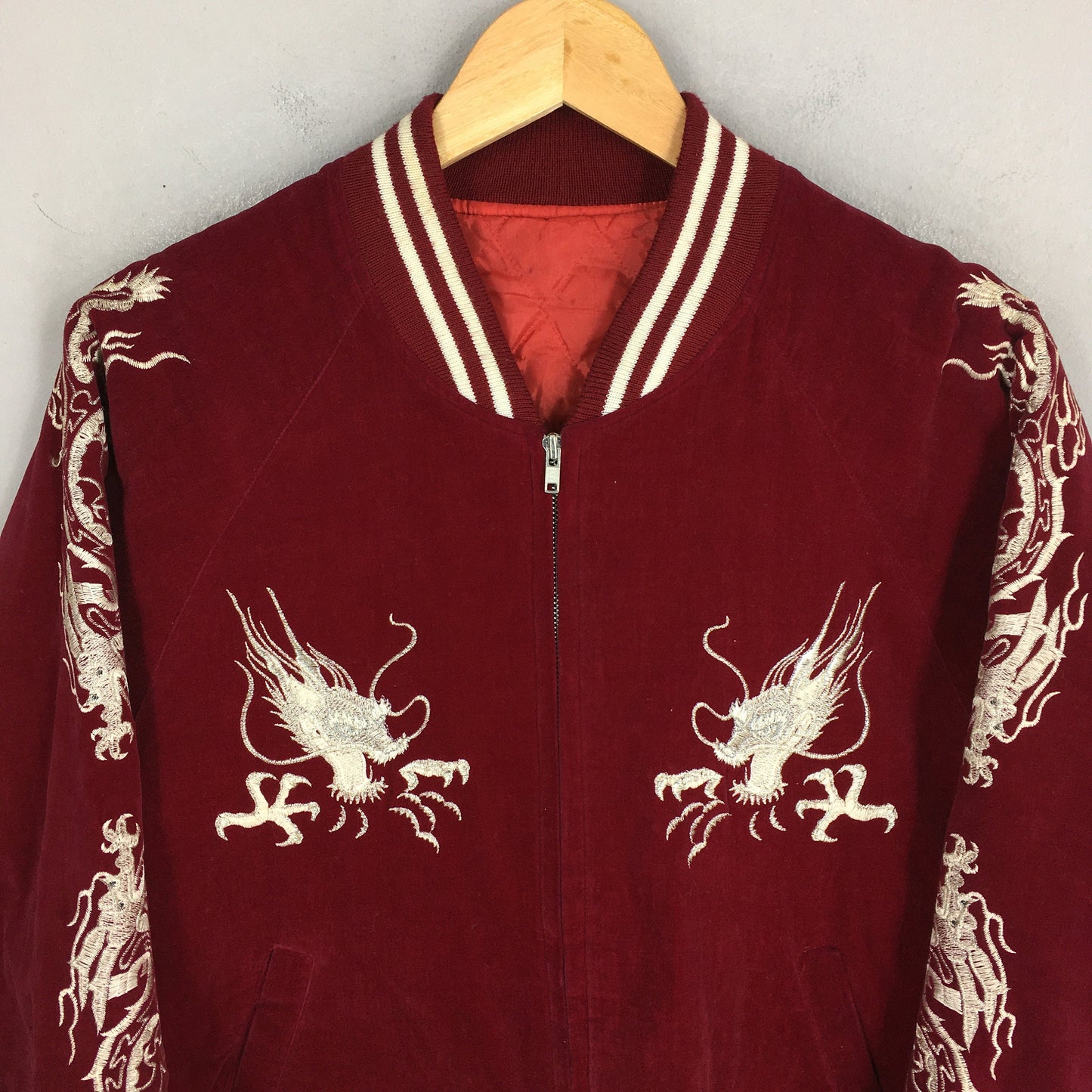 Sukajan Yokosukoa Dragon Eagle Japan Souvenir Red Velvet Jacket Large