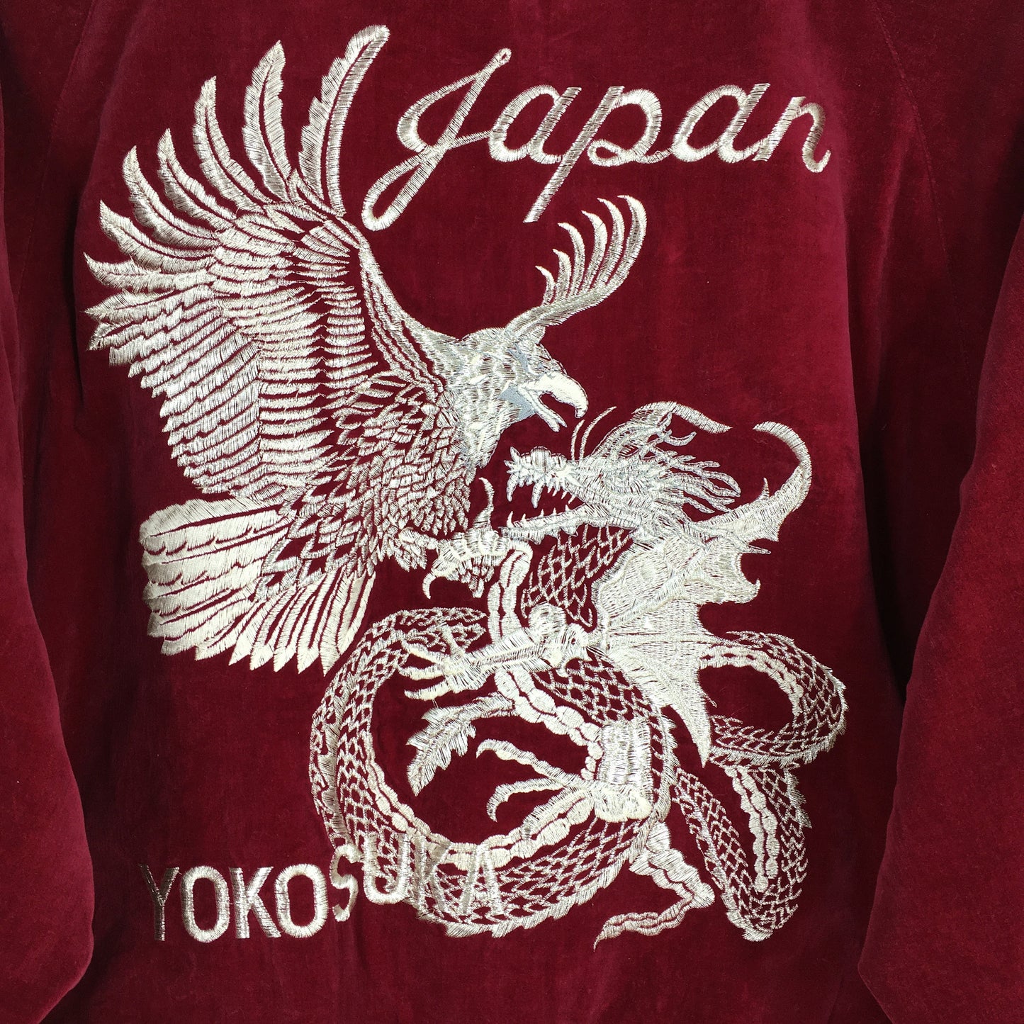 Sukajan Yokosukoa Dragon Eagle Japan Souvenir Red Velvet Jacket Large