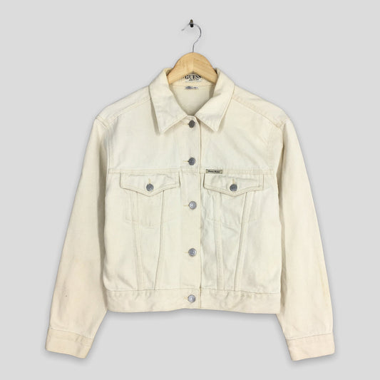 Guess Jeans Trucker White Denim Jacket Small