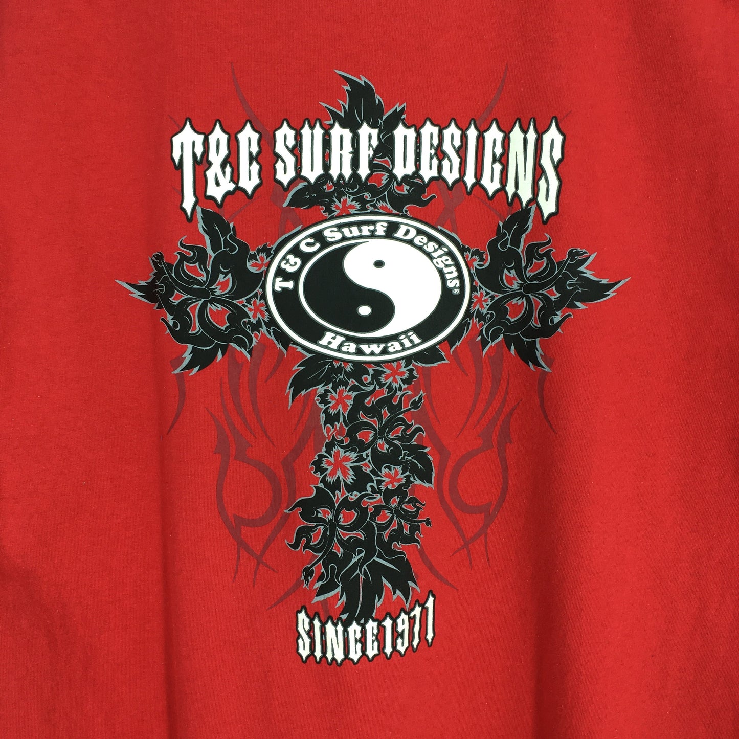 T&C Surf Designs Cross Yin Yang Surfing Red T shirt Large