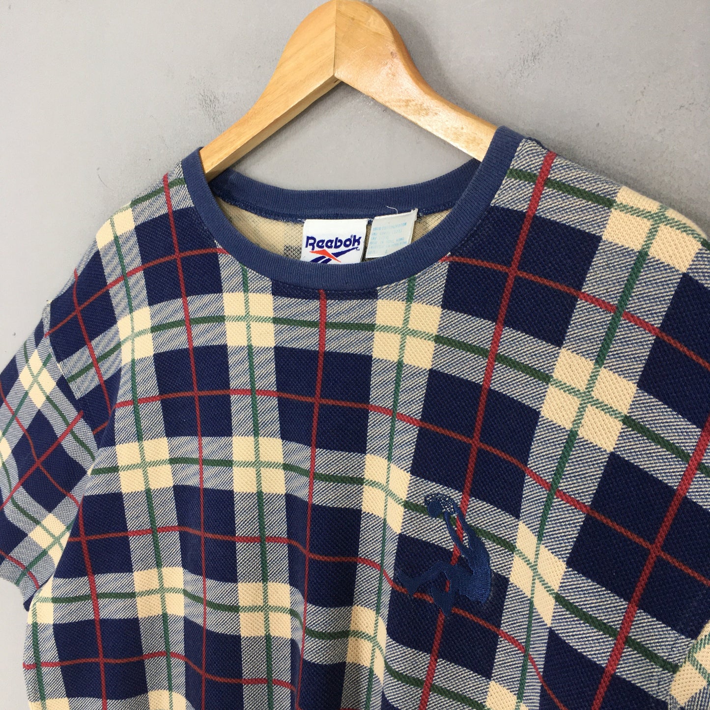 Reebok Plaid Checkered Blue T shirt Large