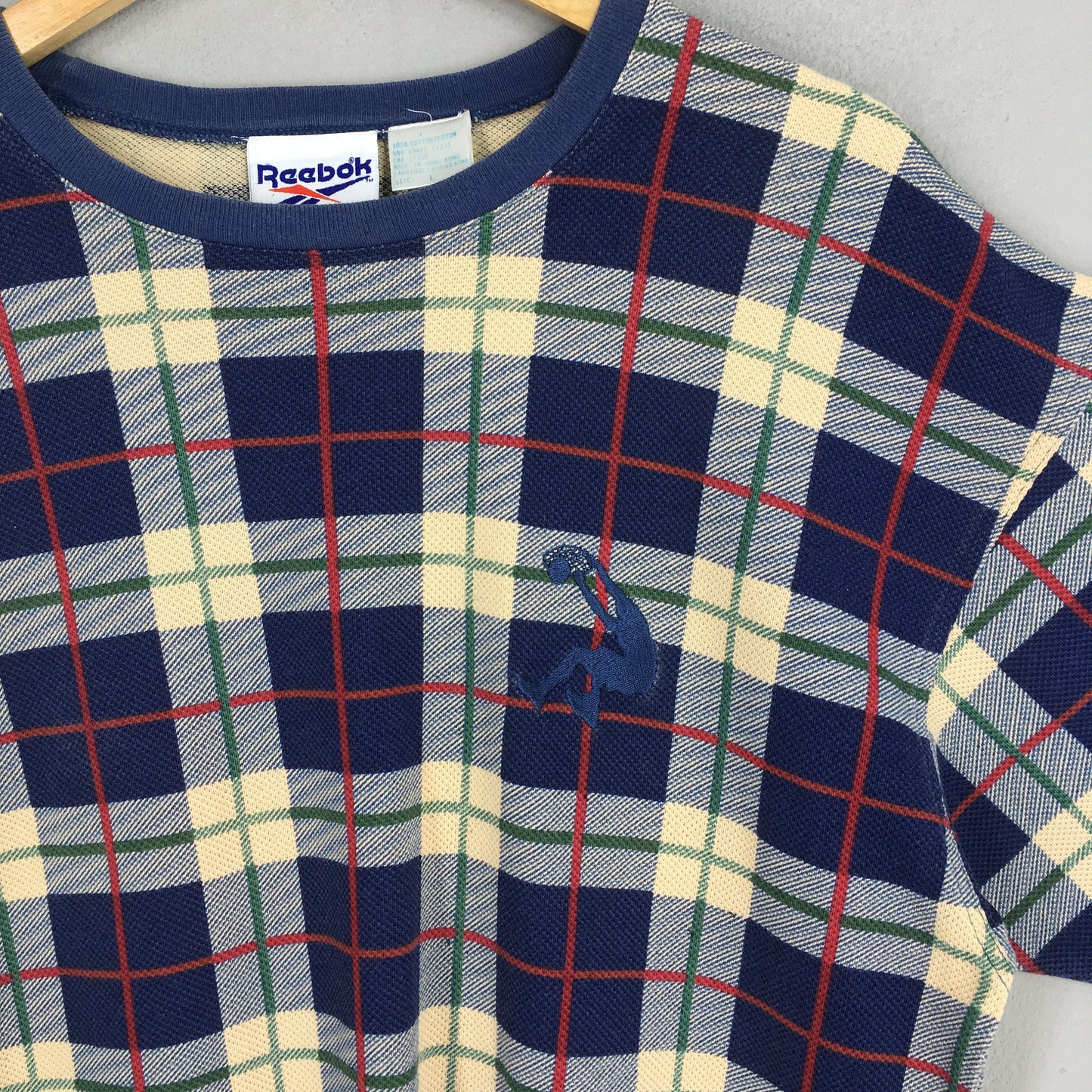 Reebok Plaid Checkered Blue T shirt Large