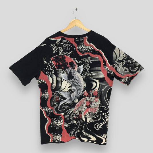 Fish Koi Japanese Culture Sukajan Black T shirt XXLarge