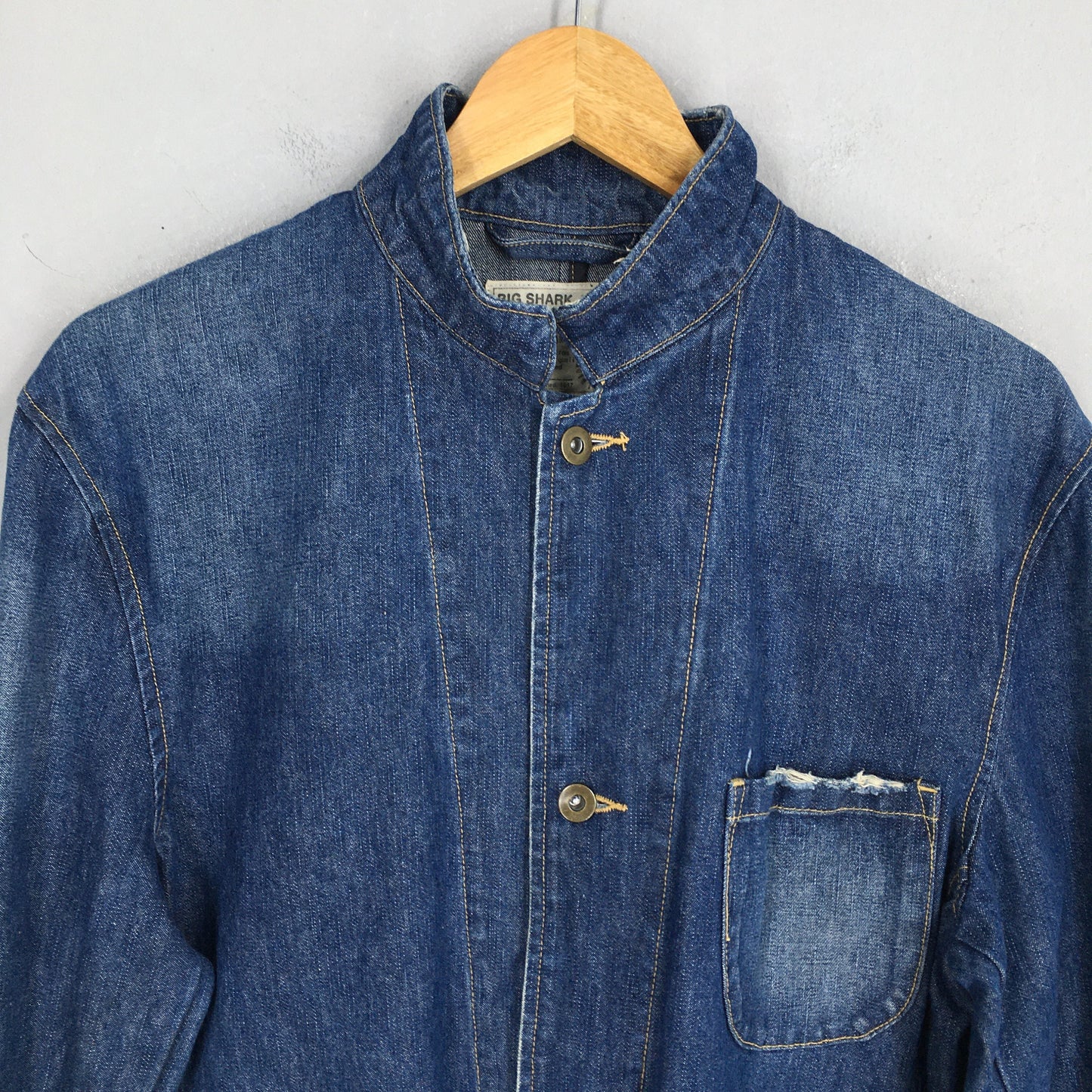 Big Shark Denim Workers Blue Jeans Jacket Large