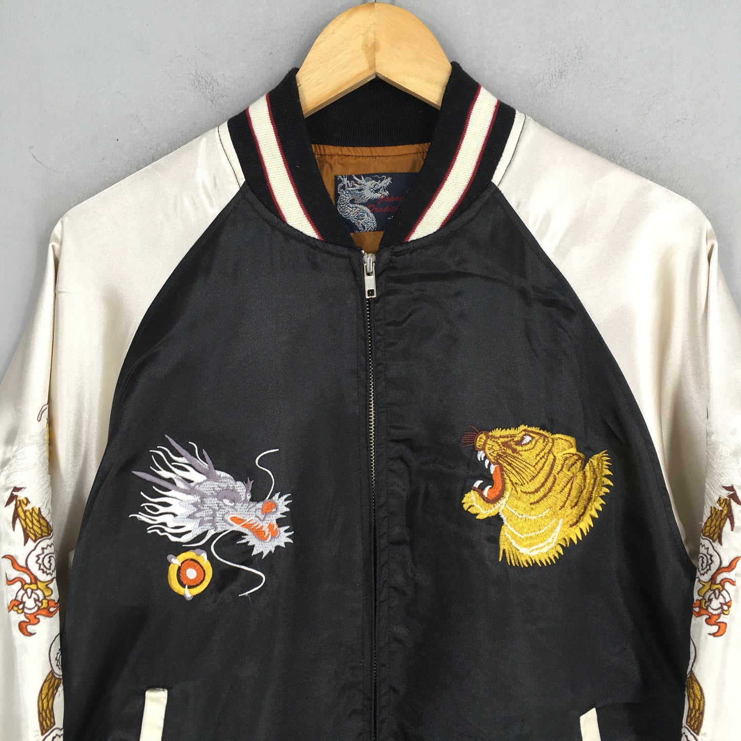 Sukajan Dragon Tiger Black Souvenir Jacket Large