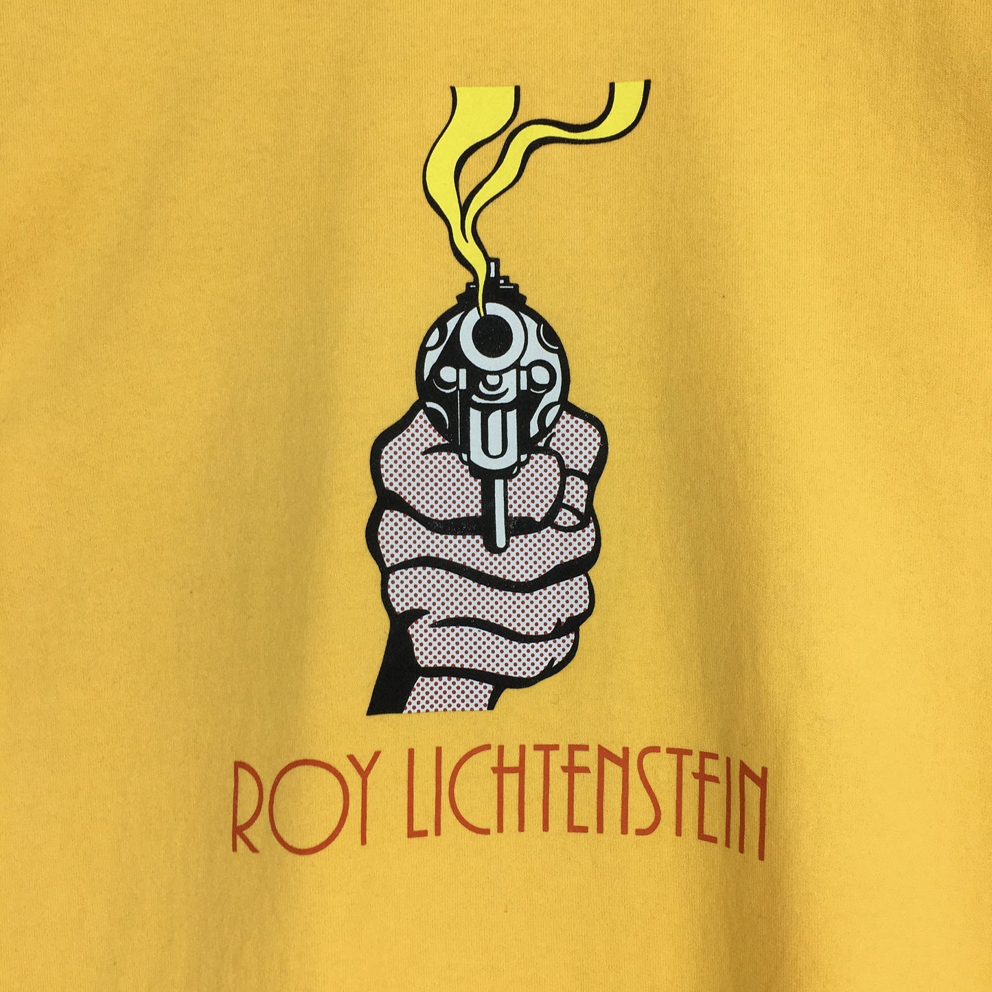 Roy Lichtenstein Gun in America (1968) Art Yellow T shirt XLarge