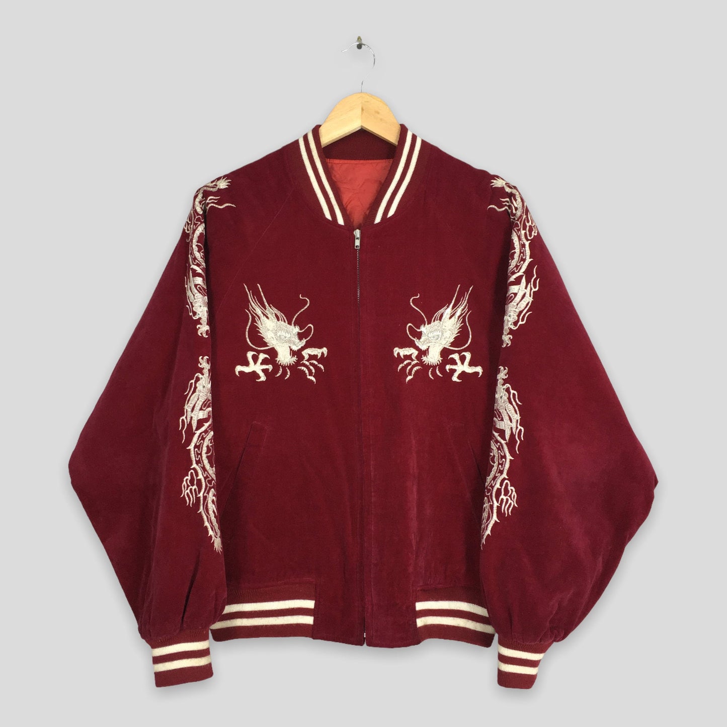 Sukajan Yokosukoa Dragon Eagle Japan Souvenir Red Velvet Jacket Large