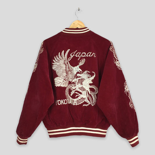 Sukajan Yokosukoa Dragon Eagle Japan Souvenir Red Velvet Jacket Large