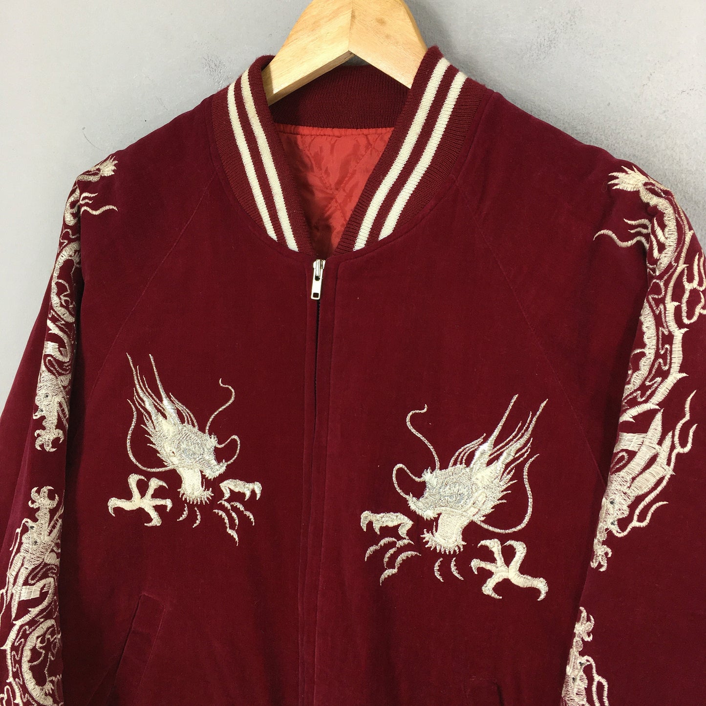 Sukajan Yokosukoa Dragon Eagle Japan Souvenir Red Velvet Jacket Large