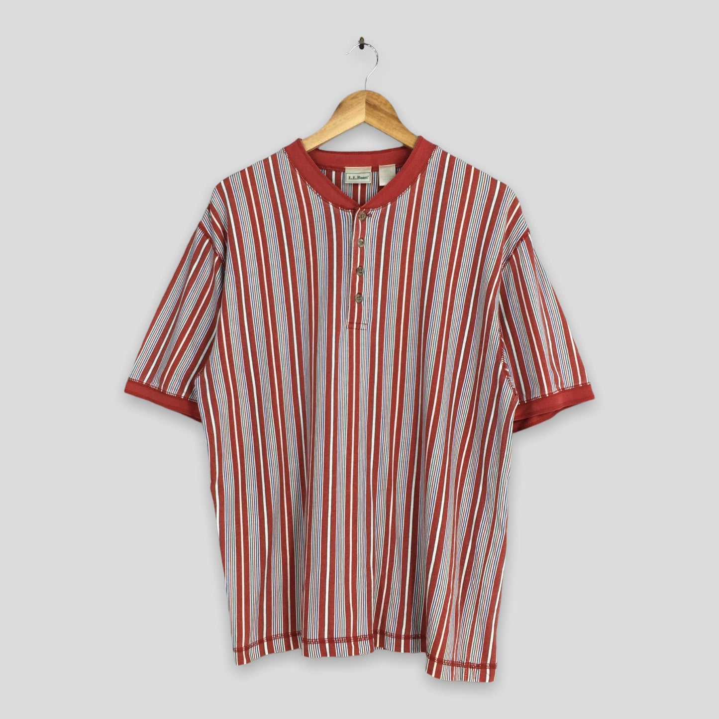 LL Bean Multicolor Stripes Red T shirt Medium