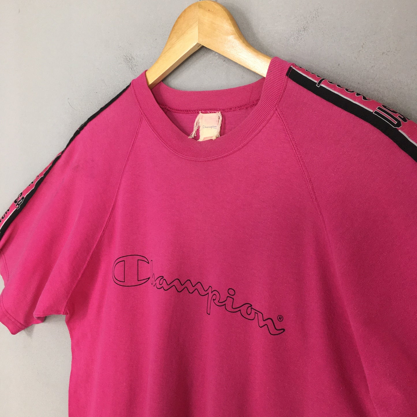 Champion Script Logo Pink T shirt Large