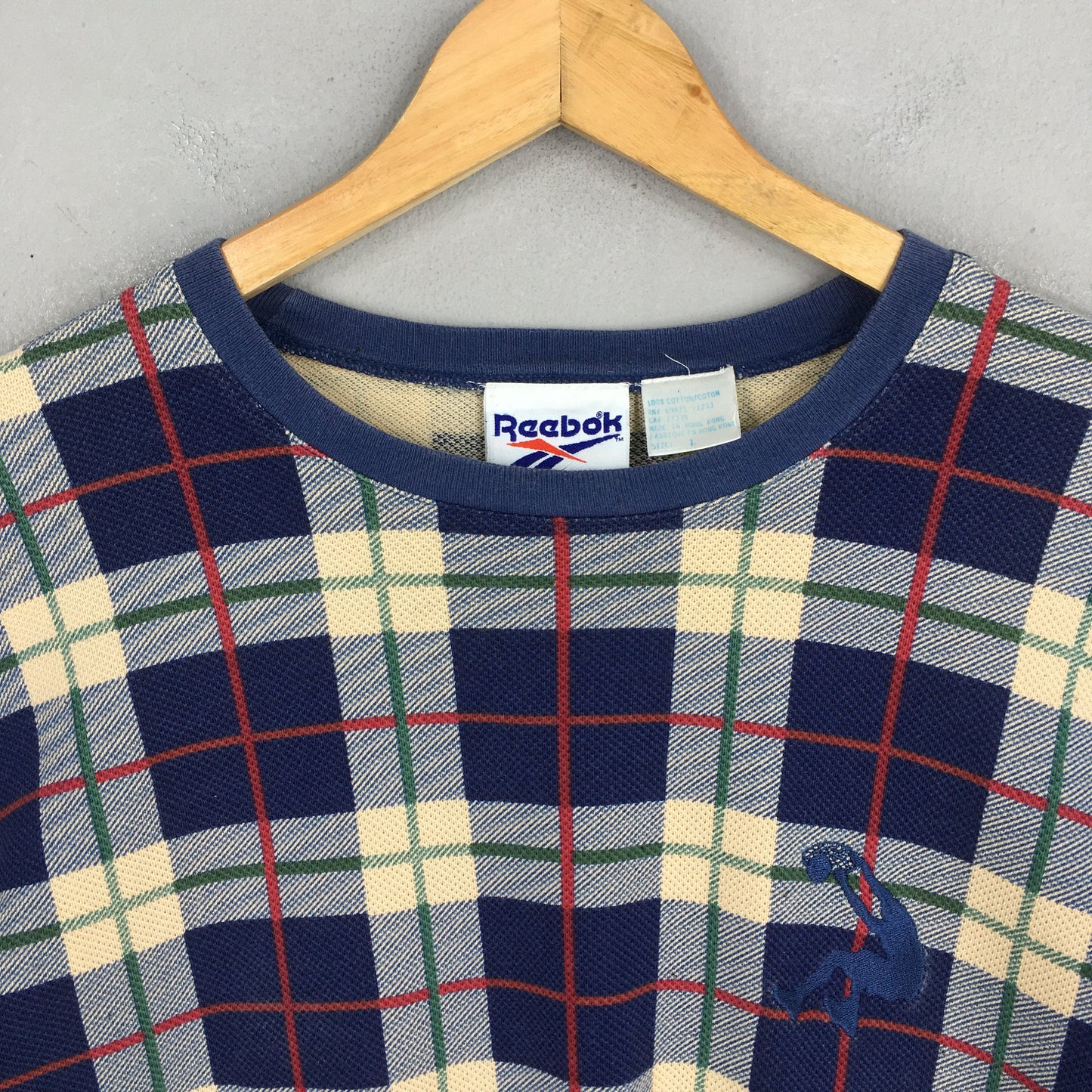 Reebok Plaid Checkered Blue T shirt Large