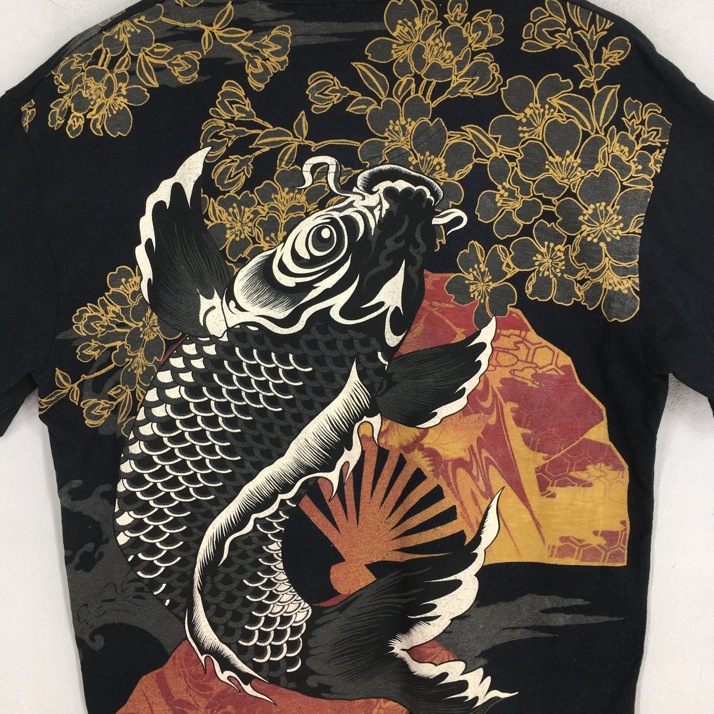 Fish Koi Japanese Sukajan Black T shirt XLarge