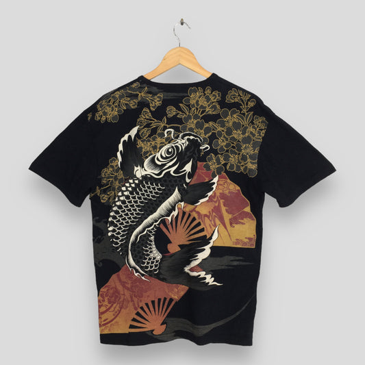 Fish Koi Japanese Sukajan Black T shirt XLarge