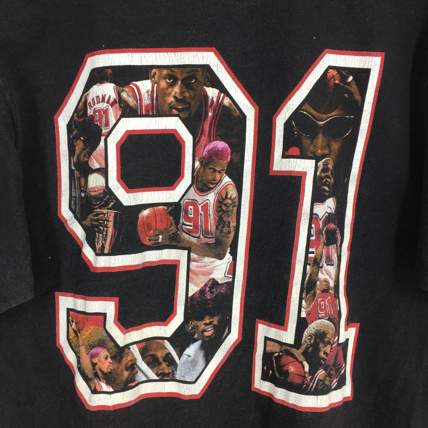 Dennis Rodman #91 Black T shirt Medium