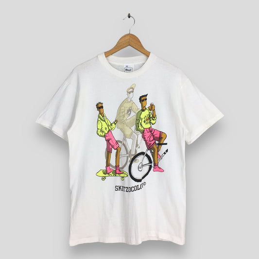 Skitzocolor Graphics Skateboarding White T shirt Medium