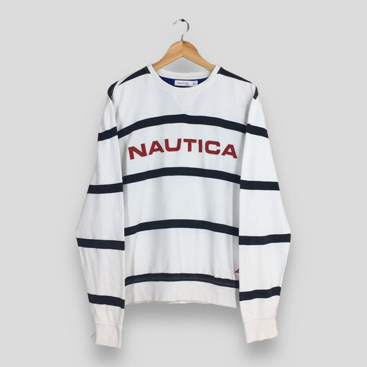 Nautica Sportswear White Black Stripe Sweatshirt Medium