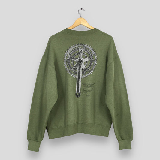 J.Rag USA Crankset Bicycle Green Crewneck Sweatshirt Large